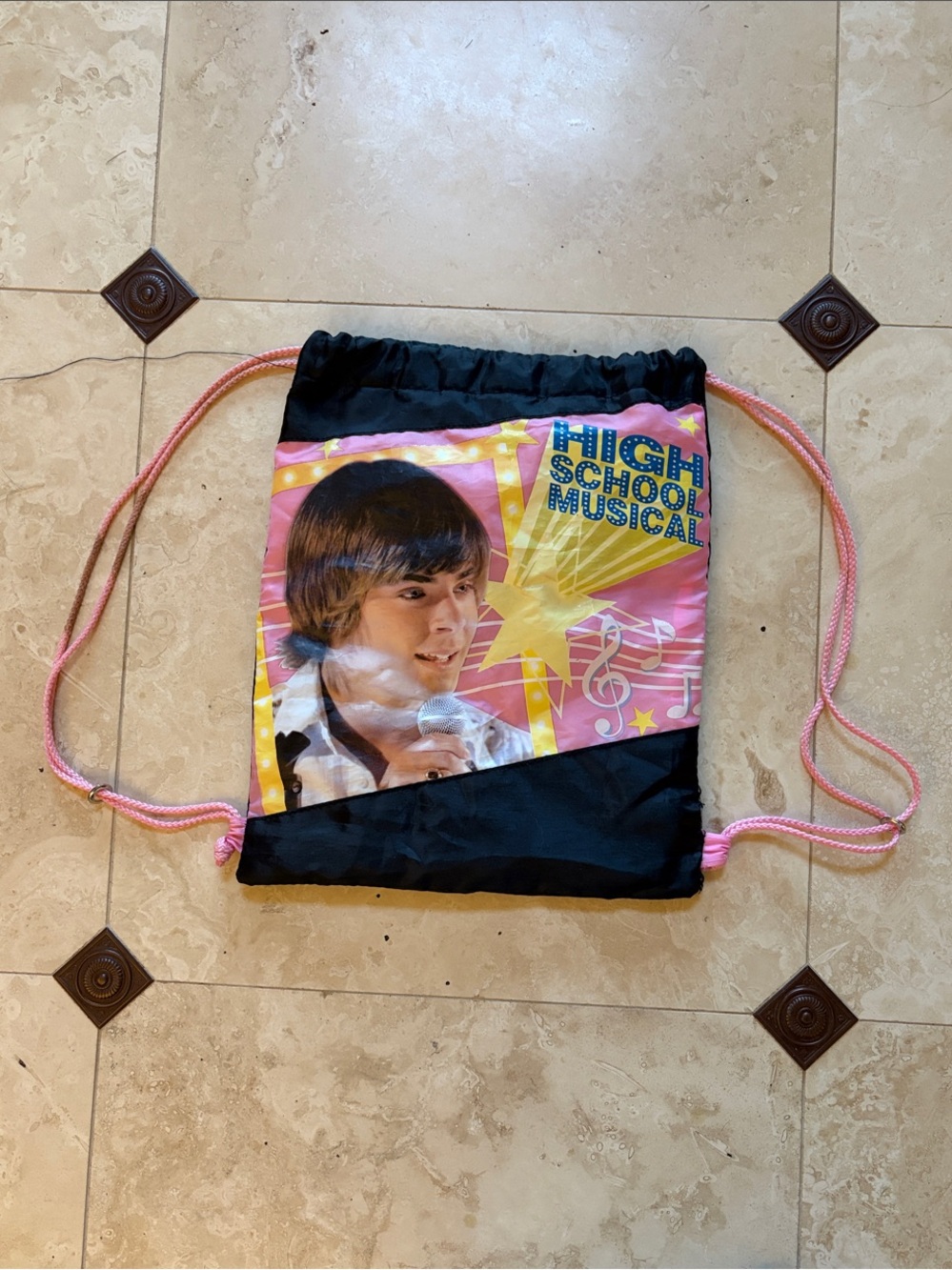 High School Musical Pink Drawstring Kids Bag with Graphic